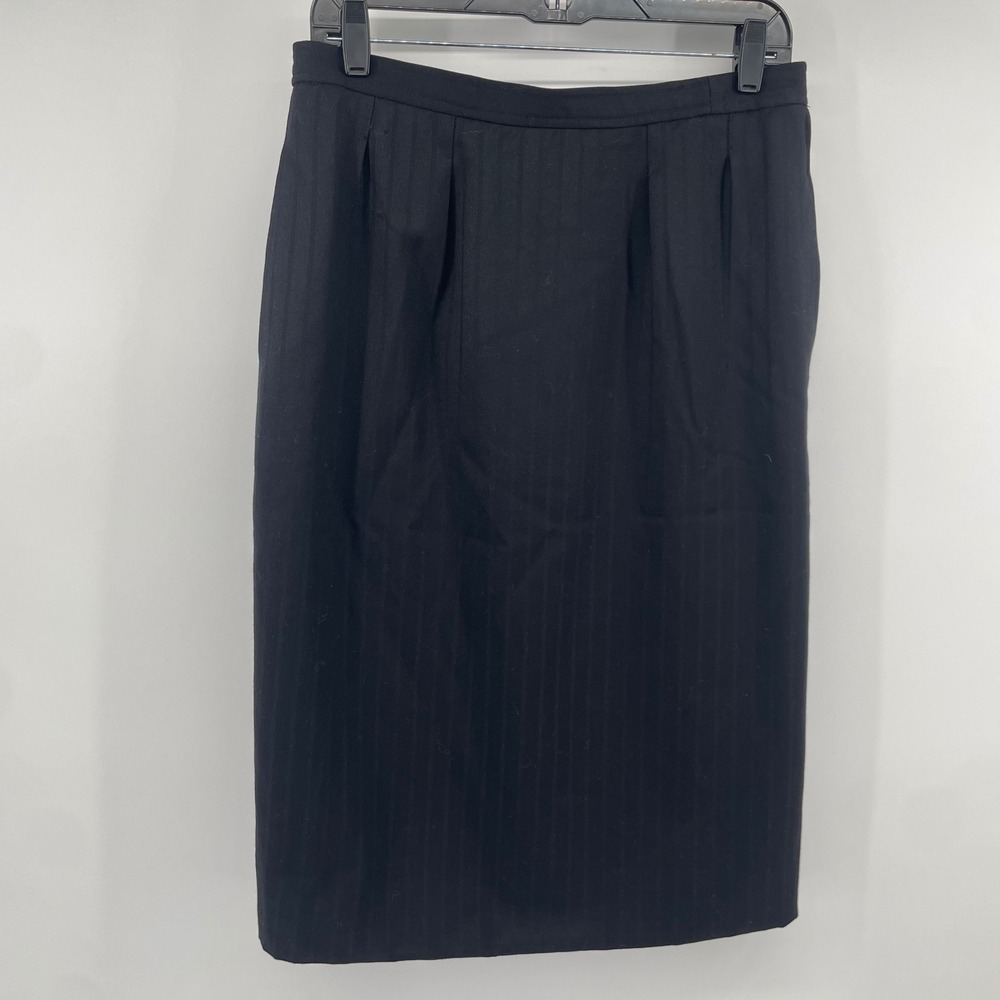 Saint Laurent Pencil Skirt Womens M Black Pinstripe Rive Gauche Vintage France
